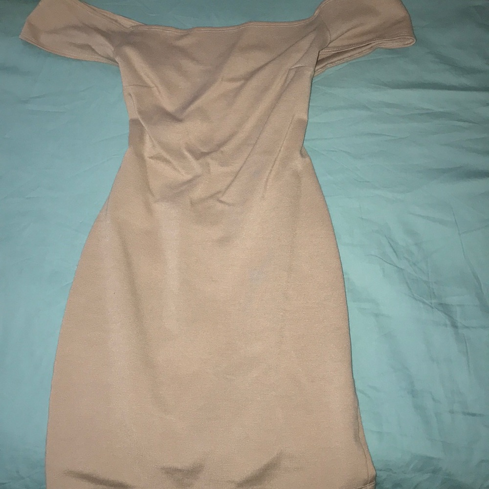 Cross-back tan dress